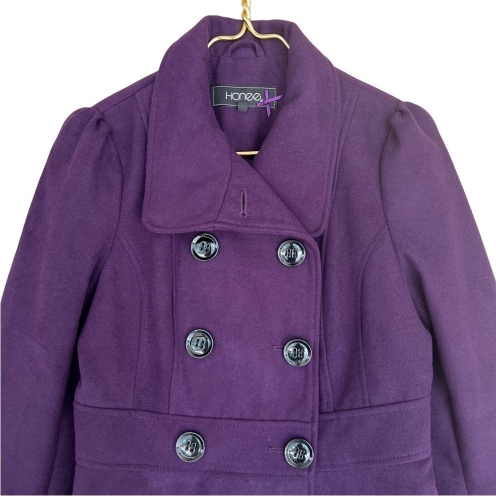 Honee Purple Double Breasted Peacoat Jacket Tailored Peplum Size Small - Picture 2 of 9